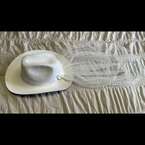 White Cowgirl Hat with Attached Veil (Bachelorette Party)